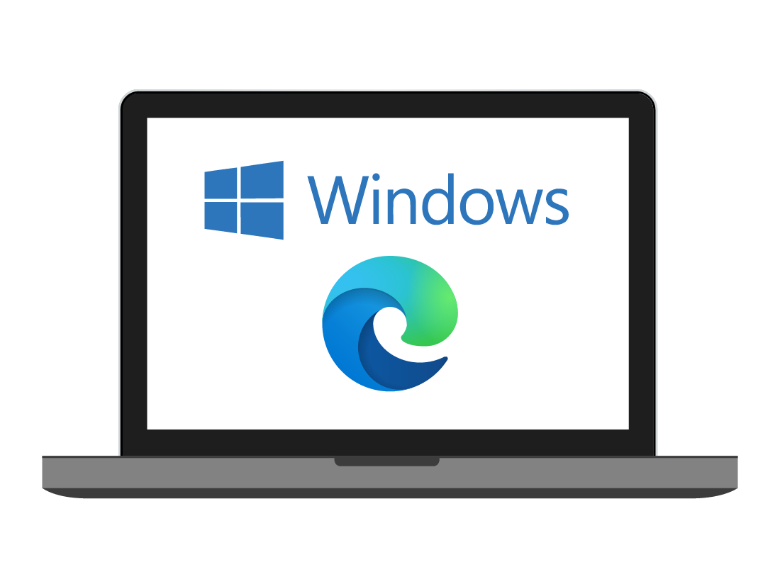An illustration of a laptop computer displaying the Windows and Edge logos