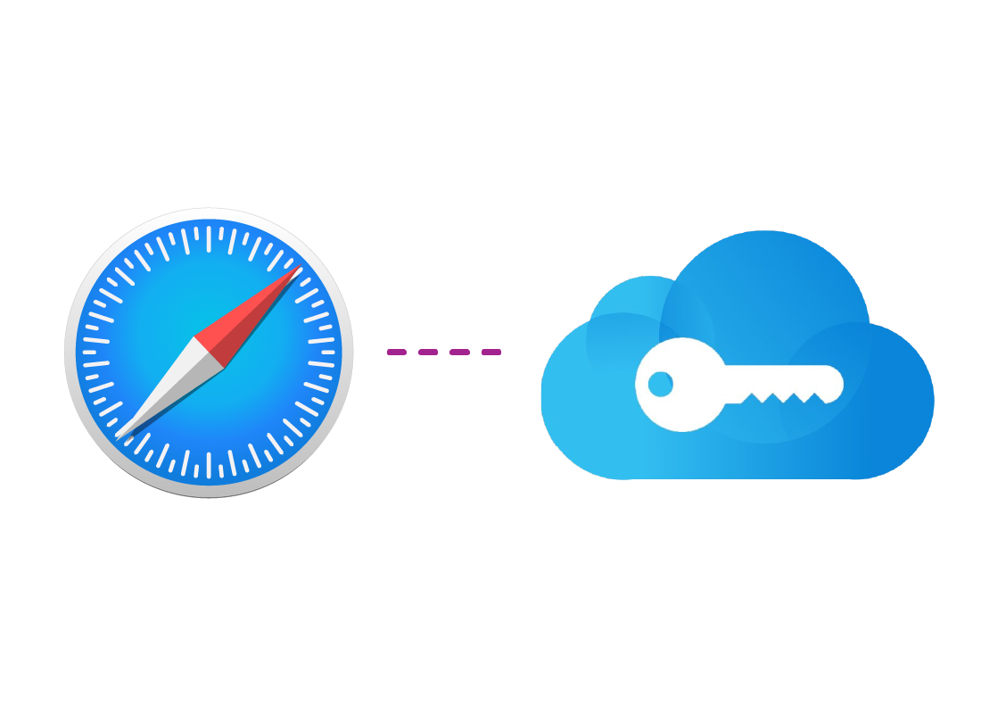 The Safari logo pointing towards a cloud and key icon