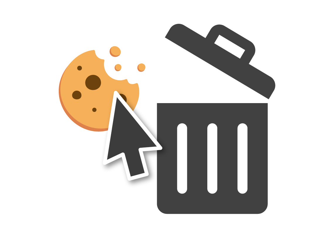 An illustration of a cookie next to a rubbish bin