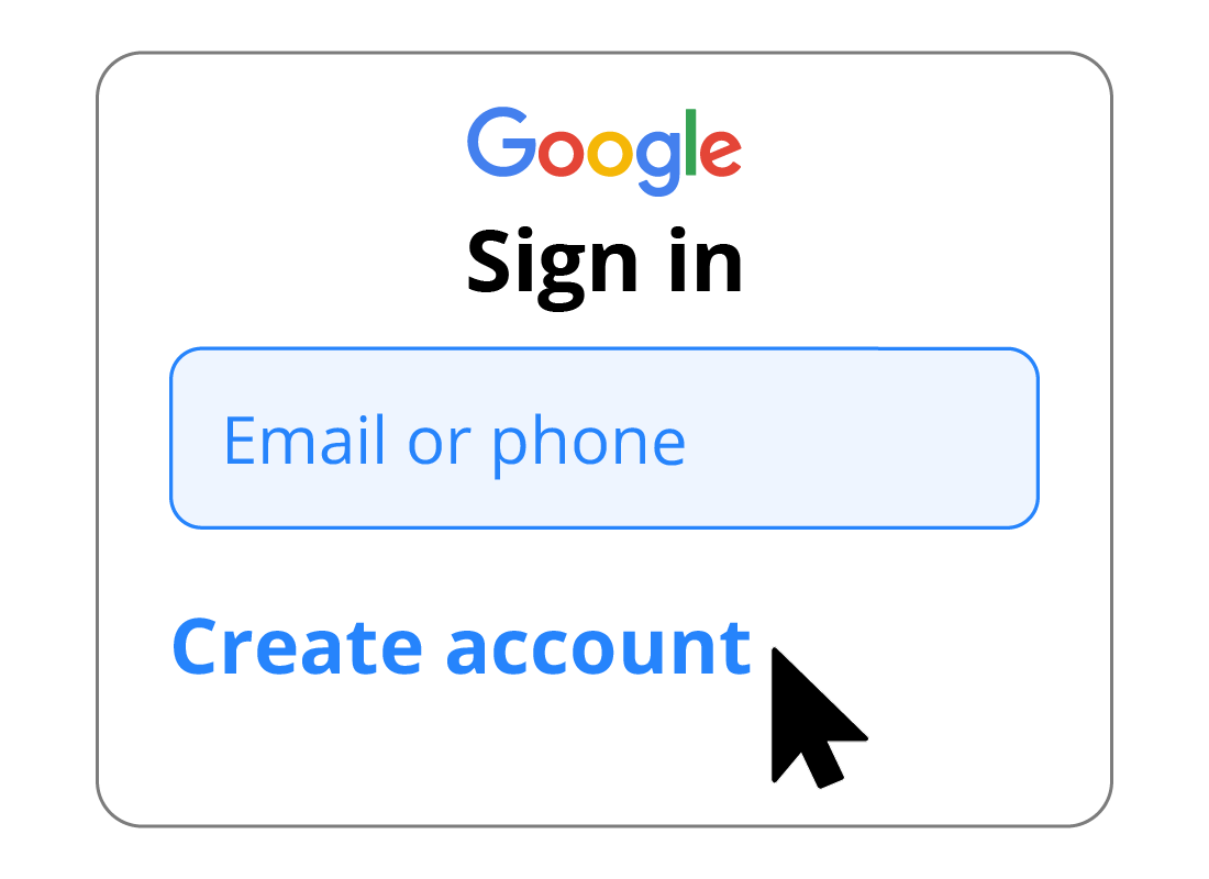 The Creat account link on the Google sign in page