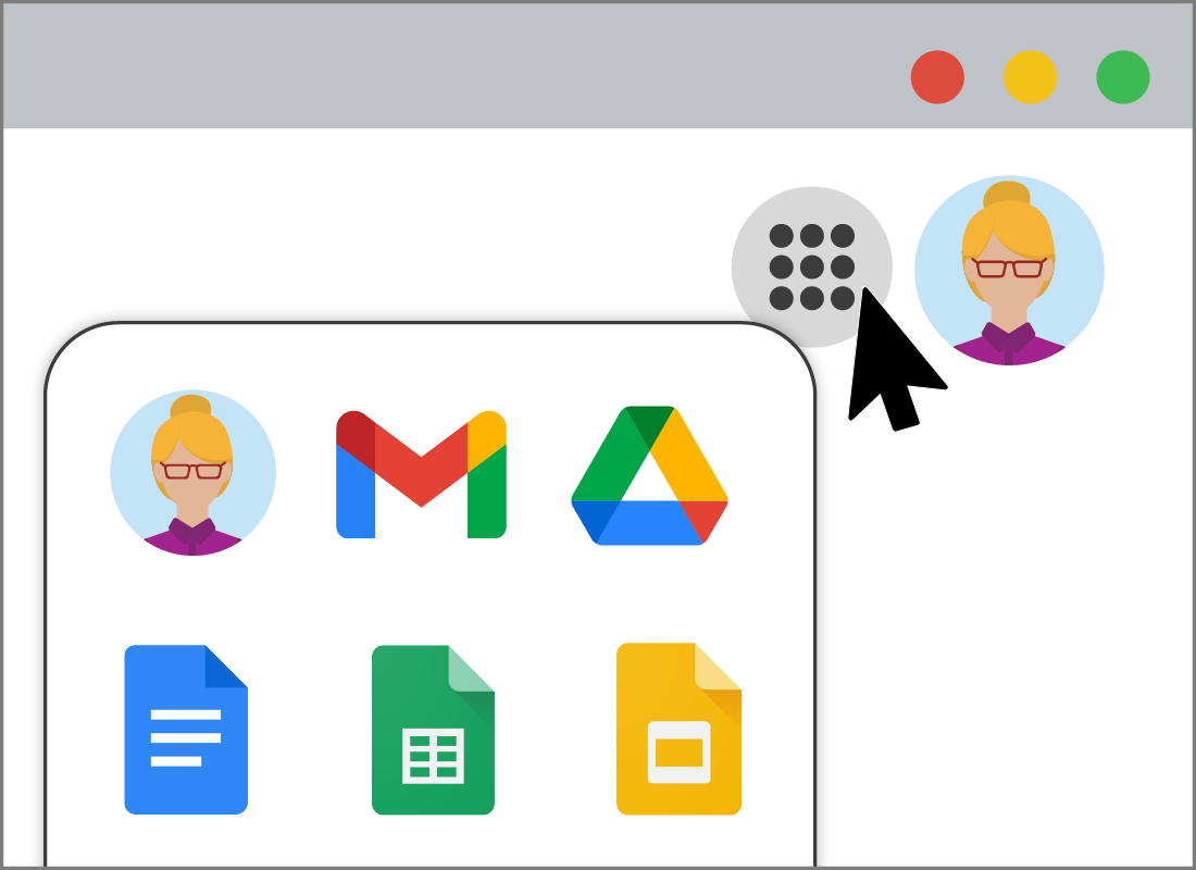 The app grid icon and the apps panel open on google.com