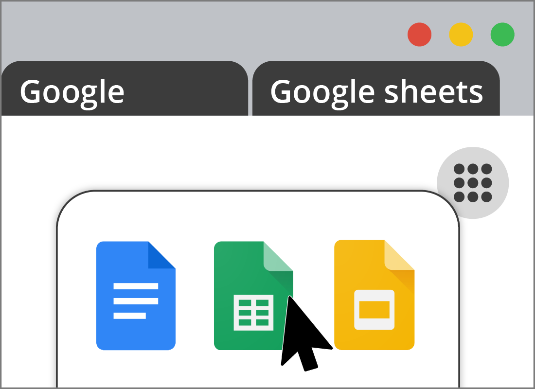 The Sheets icon being selected from the apps panel