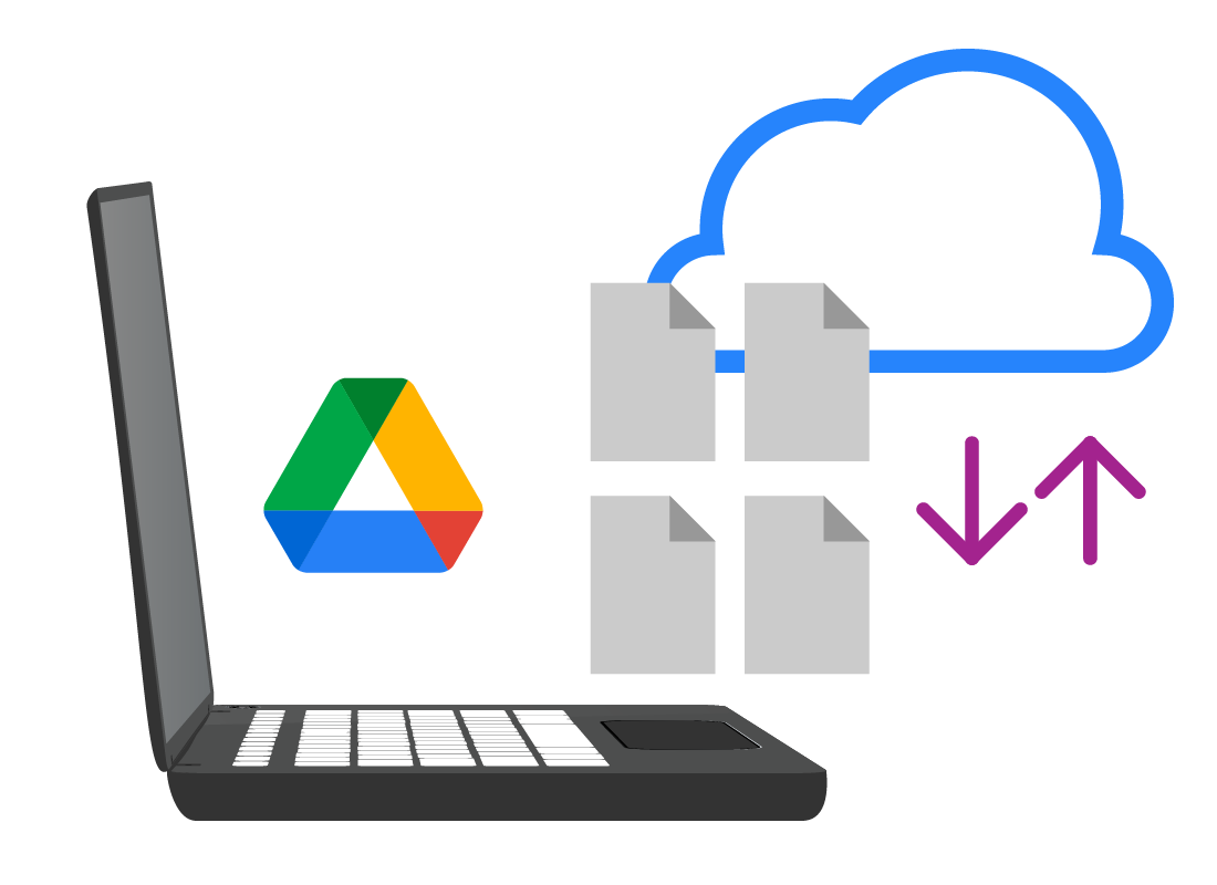 A graphic of a laptop computer syncing files with the cloud