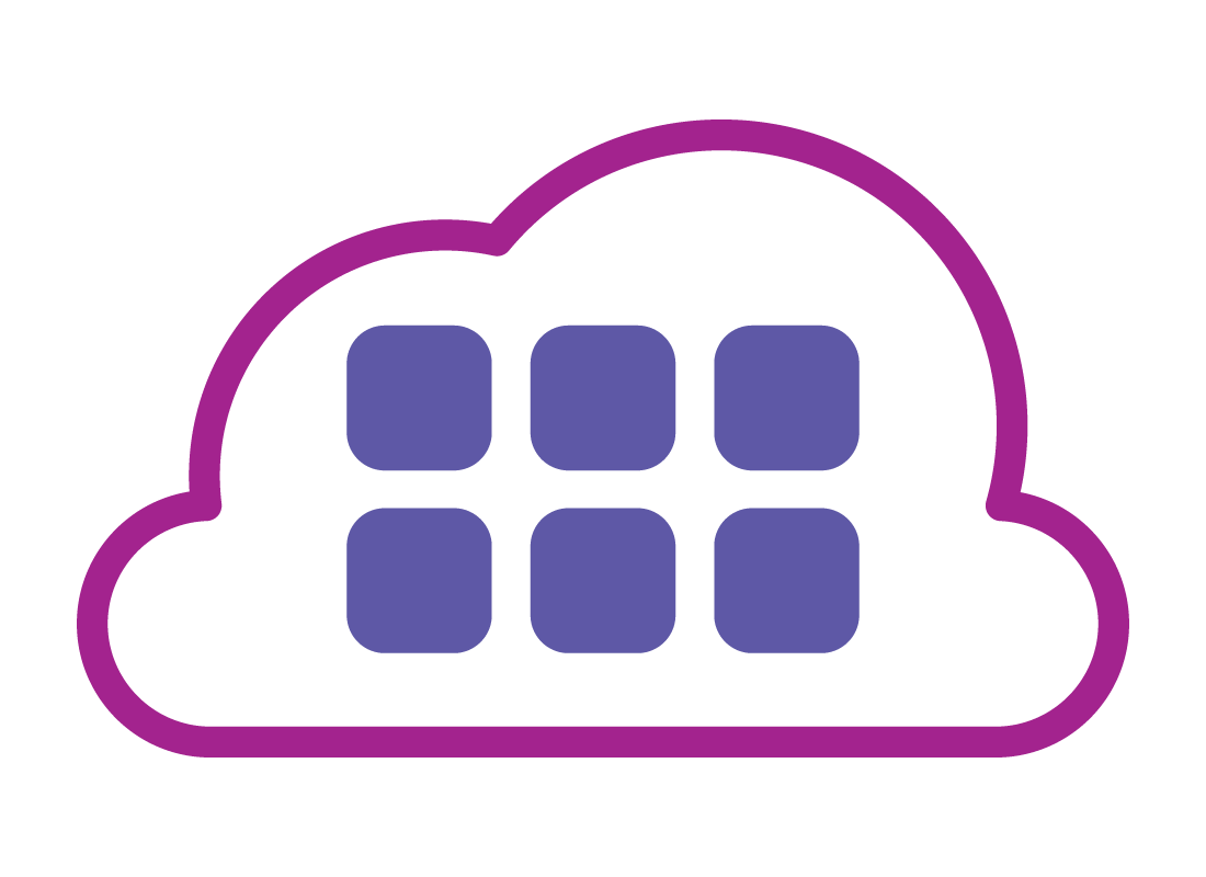 A graphic of a cloud with generic app icons