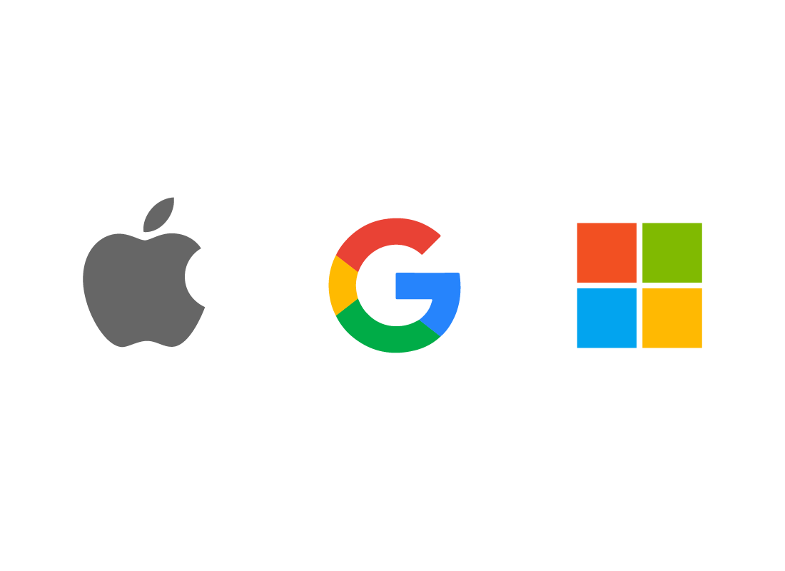 The Apple, Google and Microsoft logos