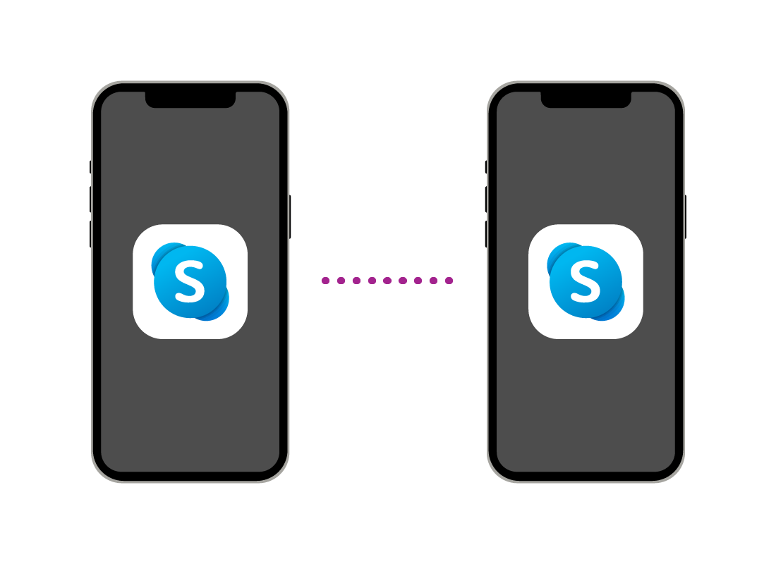 A graphic showing two smartphones using Skype to chat to each other