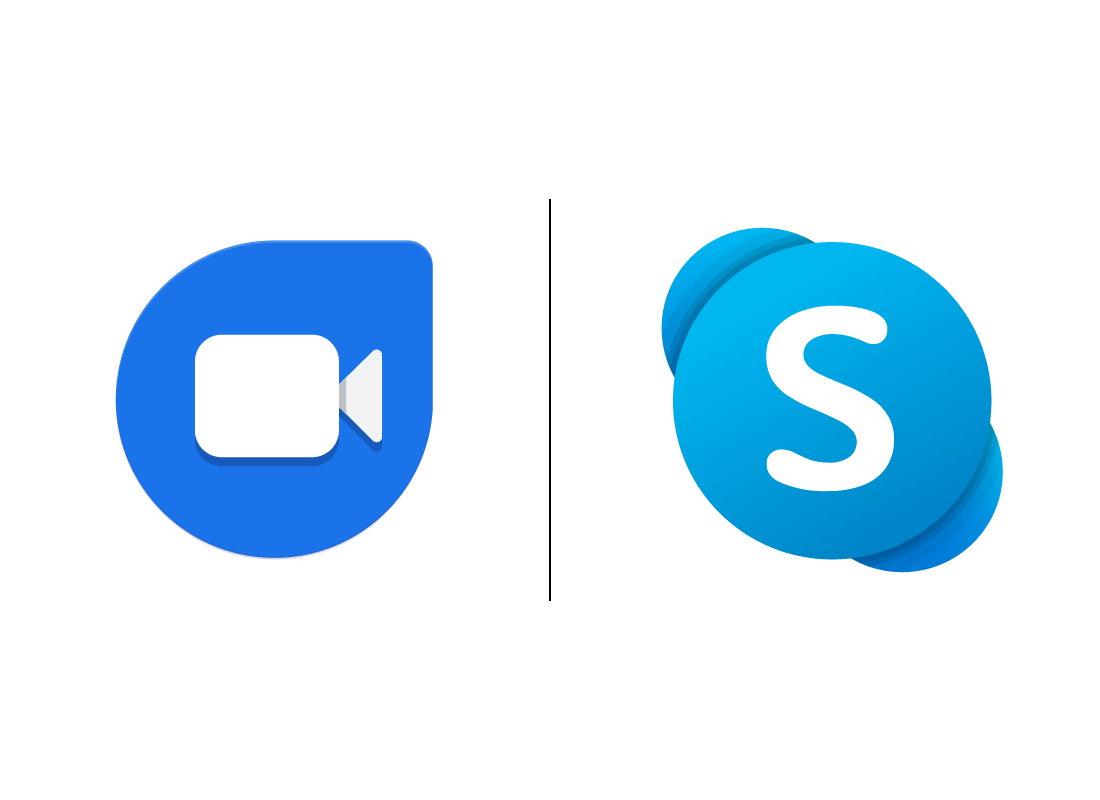 The Google Duo and Microsoft Skype app icons