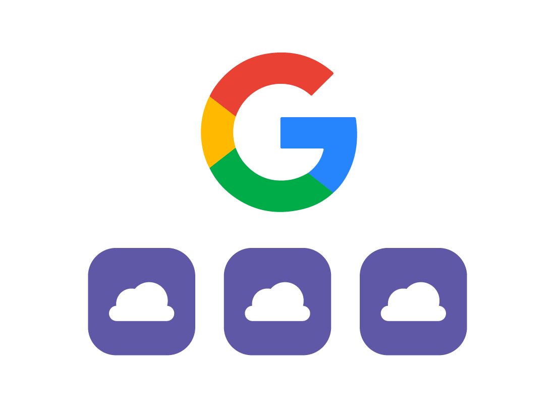 The Google G logo with three app icons