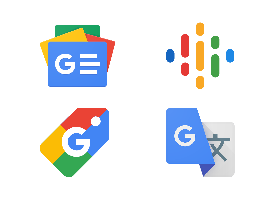The Google News, Podcasts, Shopping and Translate app icons