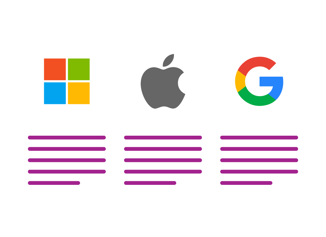 Windows, Apple and Google icons.