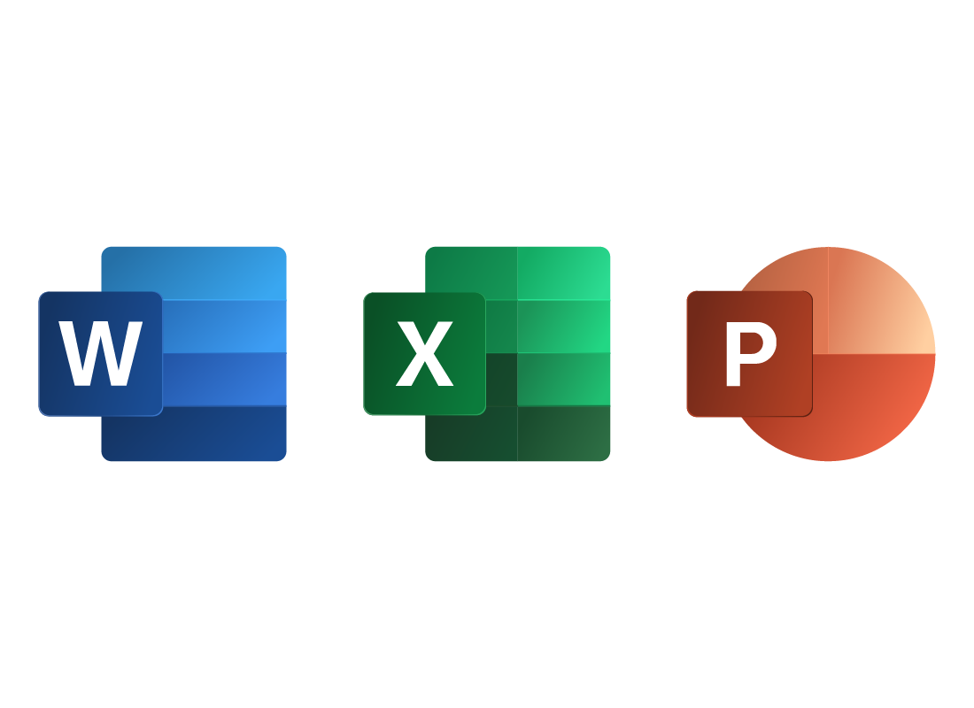 Word, Excel and Powerpoint logos