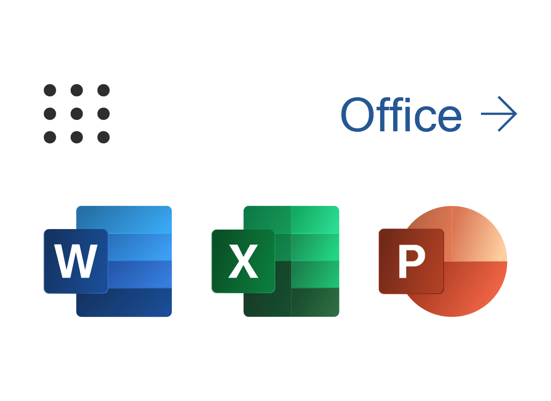 The app grid icon, Word icon, Excel icon and Powerpoint icon