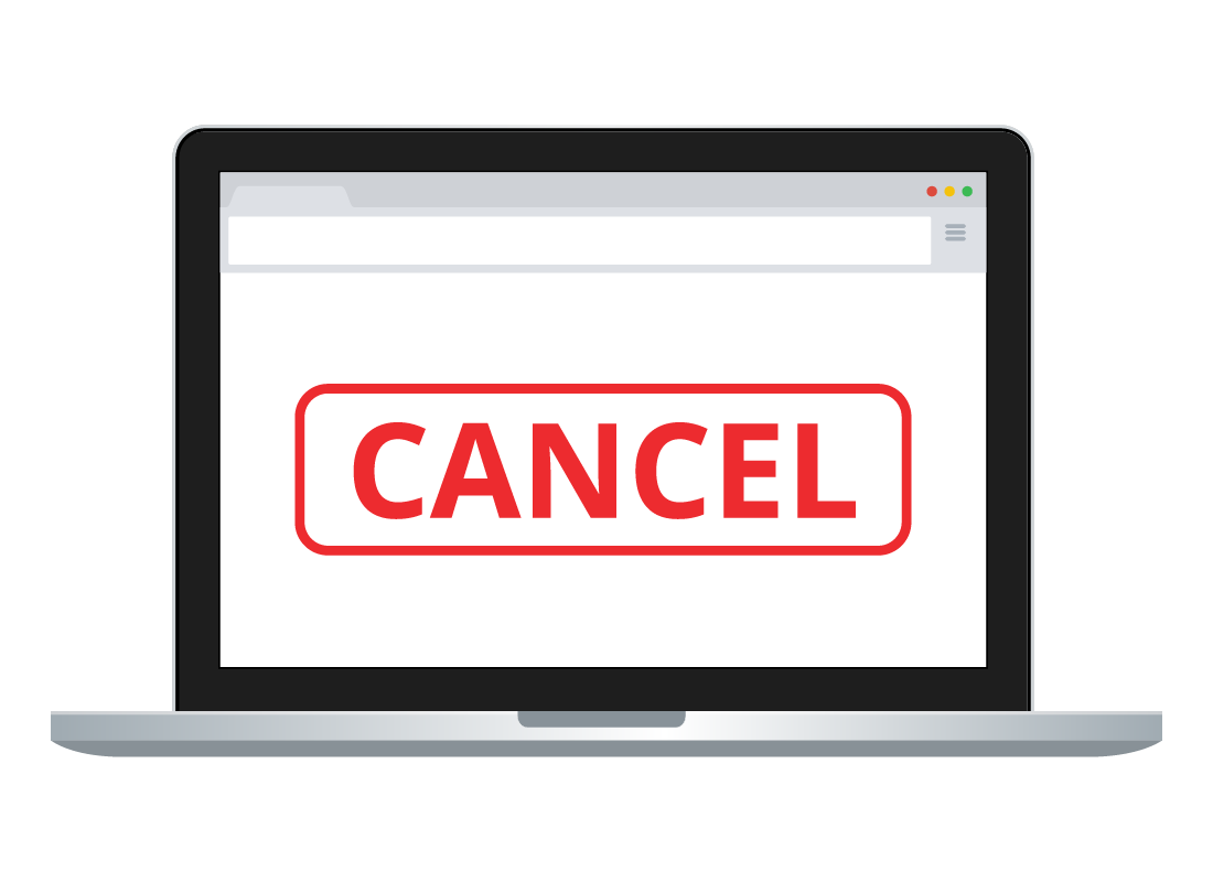 A laptop with the word Cancel displaying on screen