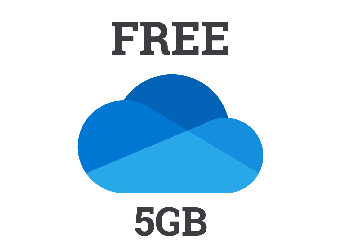 The OneDrive cloud with Free 5 GB displaying
