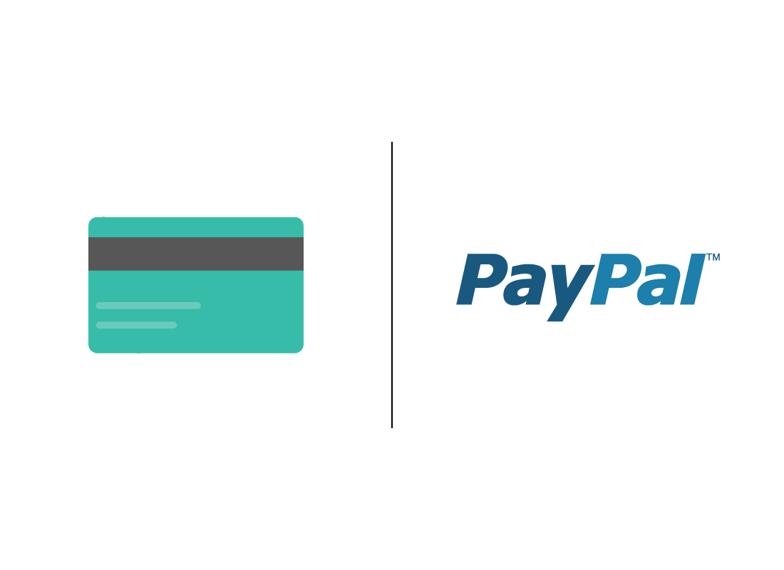 The PayPal logo and a credit card