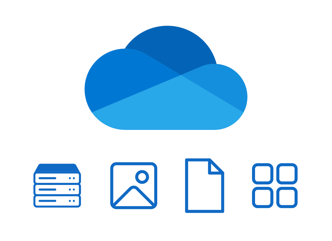 The OneDrive cloud with various apps under it