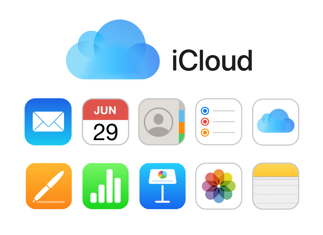 icloud logo with various apps under it