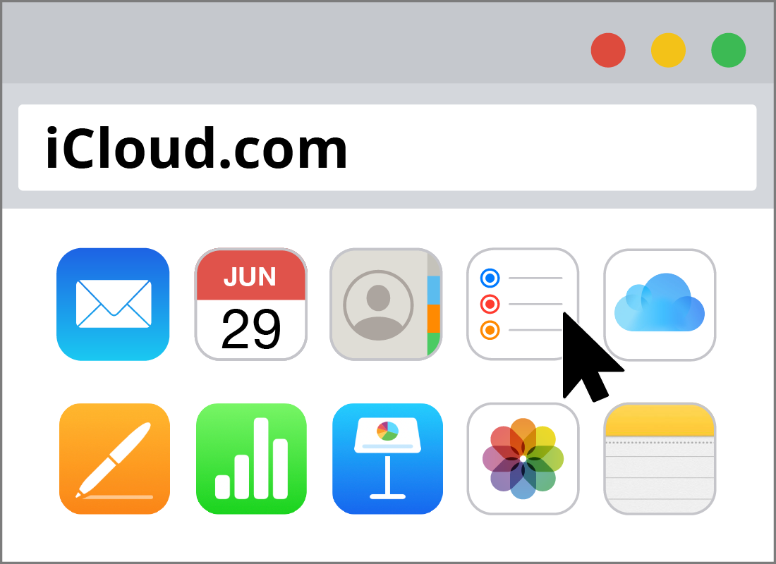 icloud URL with various apps under it