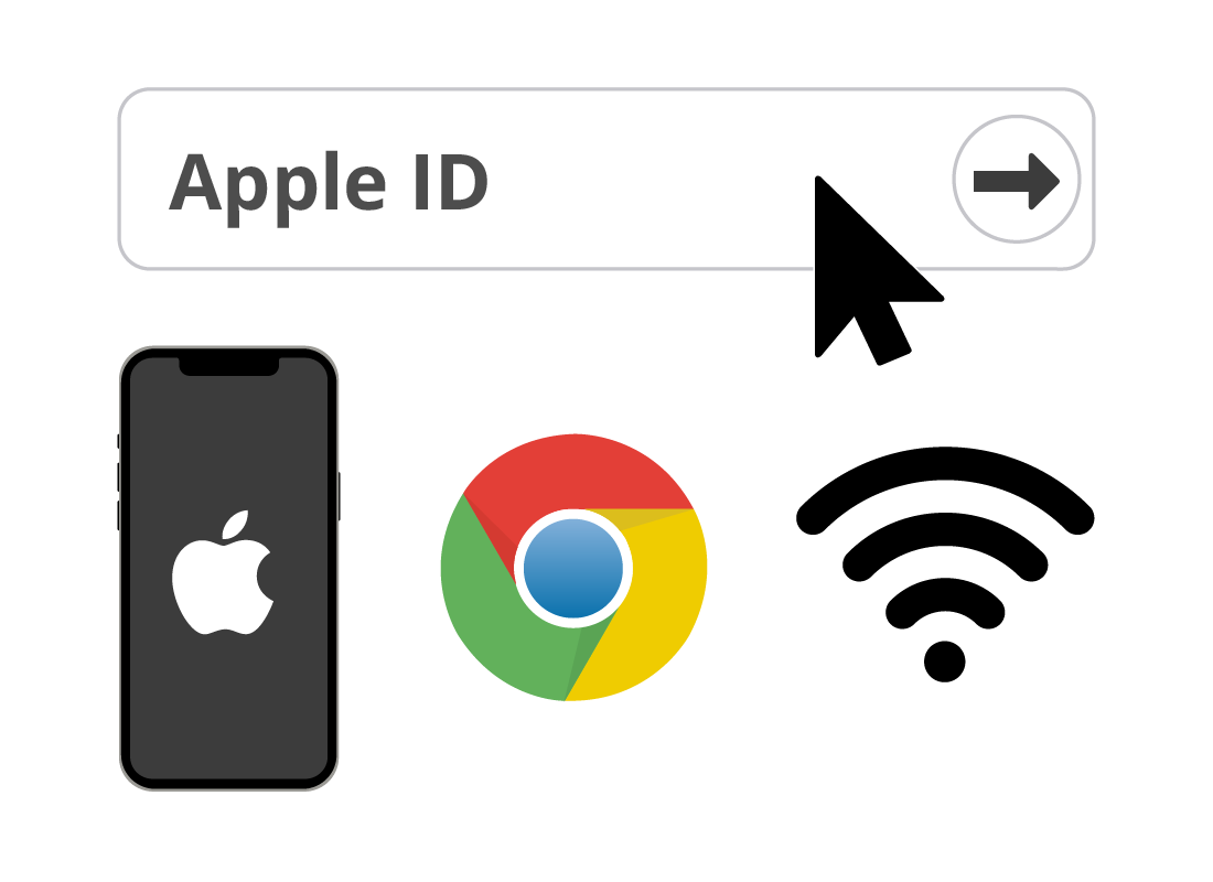 Apple ID, phone, Wi-Fi and Chrome logos