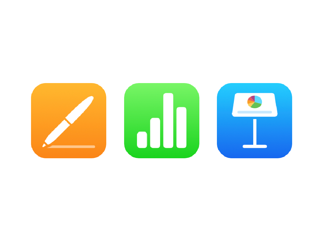 Pages, Numbers and Keynote icons.