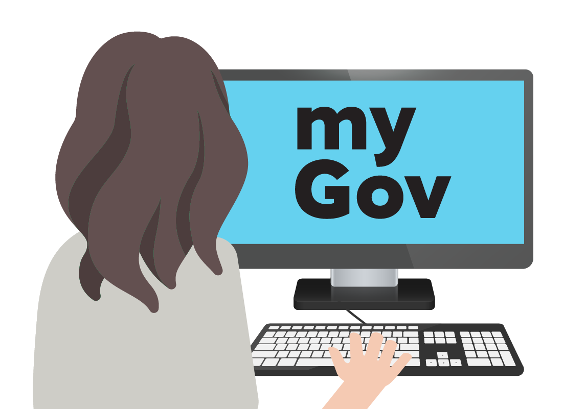 An illustration of a lady using the myGov website on her computer
