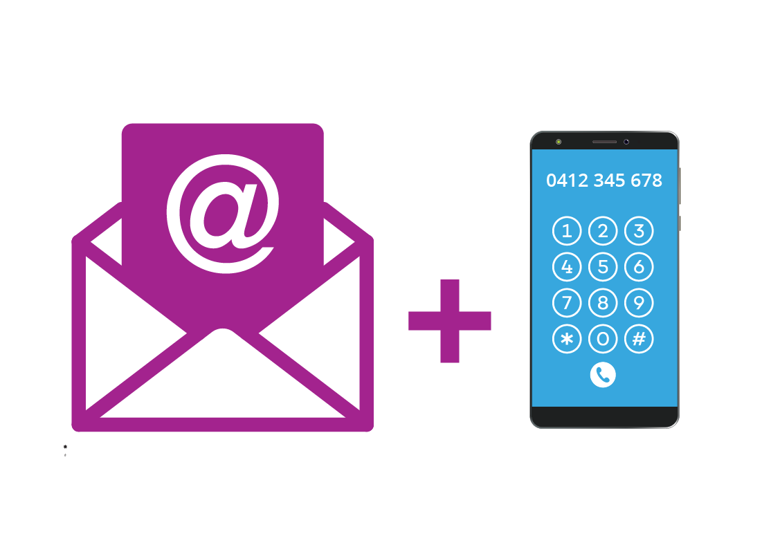 An illustration representing an email address and a mobile phone.