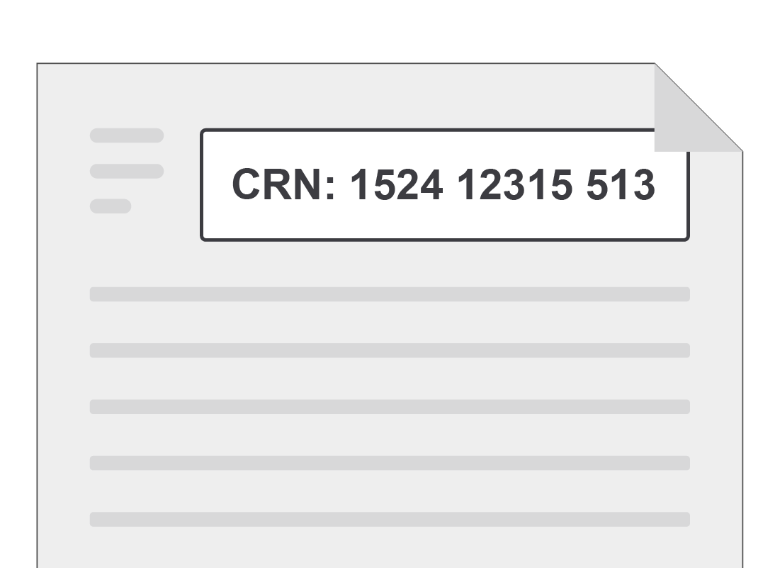 An illustration of a letter displaying a Customer Reference Number, or CRN.