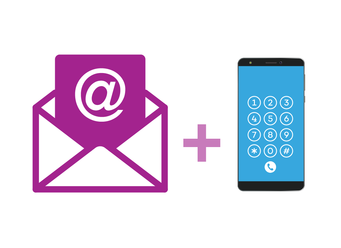 An illustration of an email address and mobile phone
