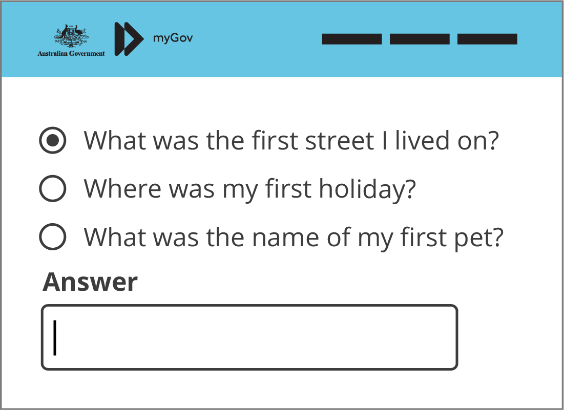 A list of secret questions from myGov.