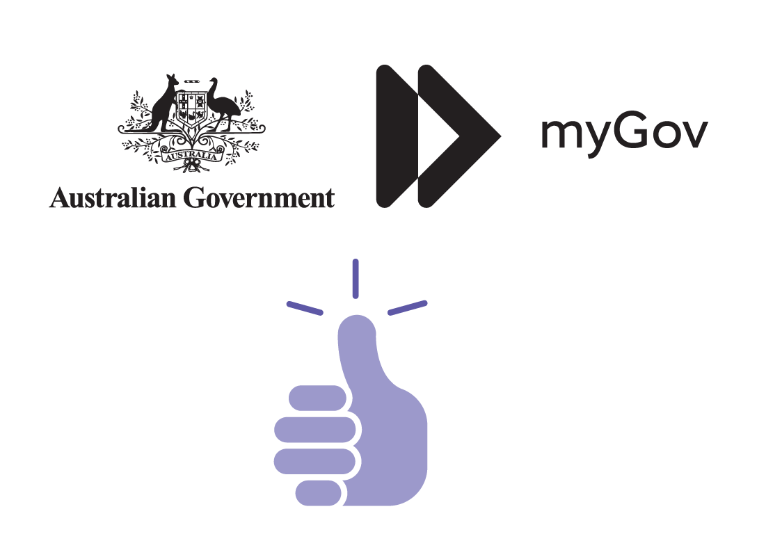 The myGov logo next to a thumbs up emoji
