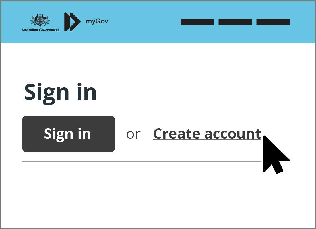 The create account link on myGov.