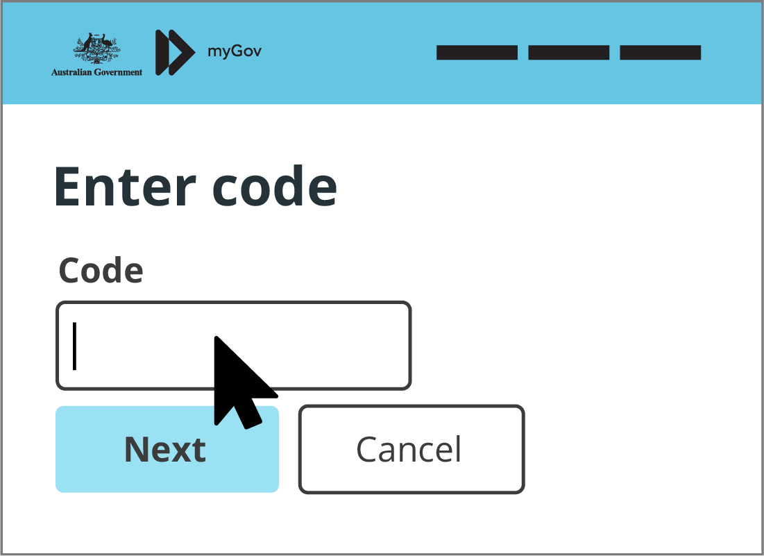 The Enter code text field on myGov.
