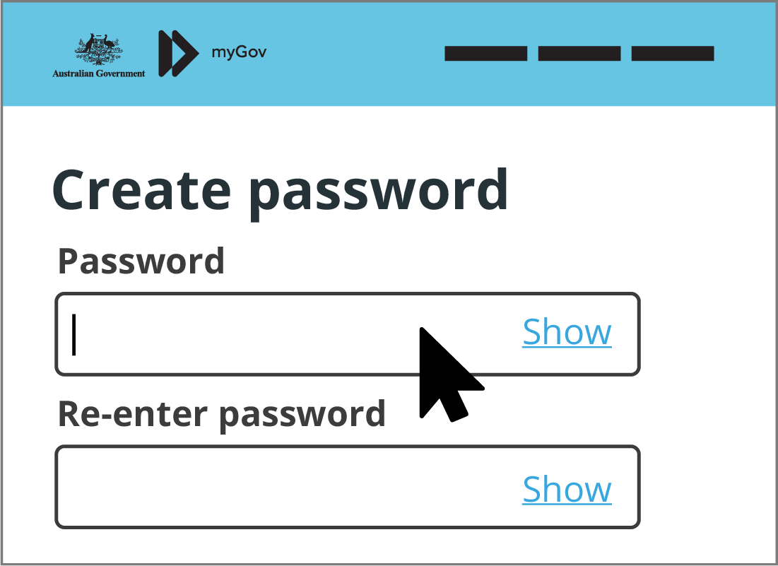 The Create password text fields on myGov