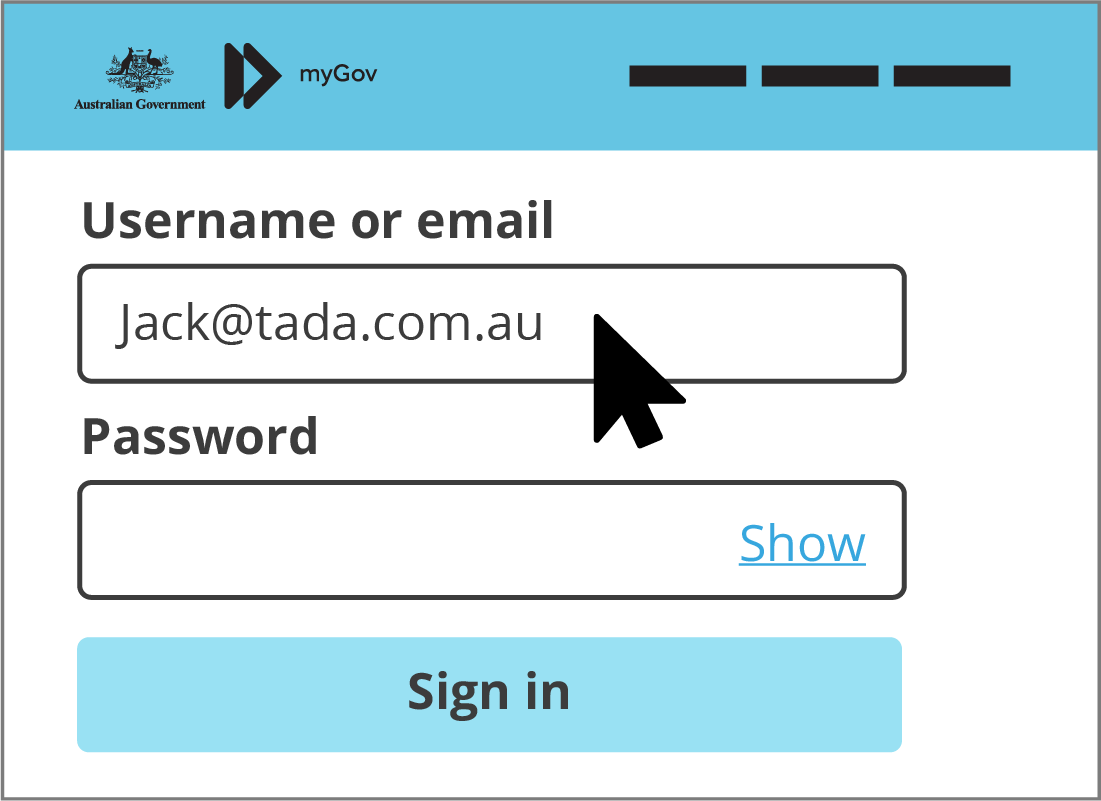 The username box on the myGov Sign in panel.