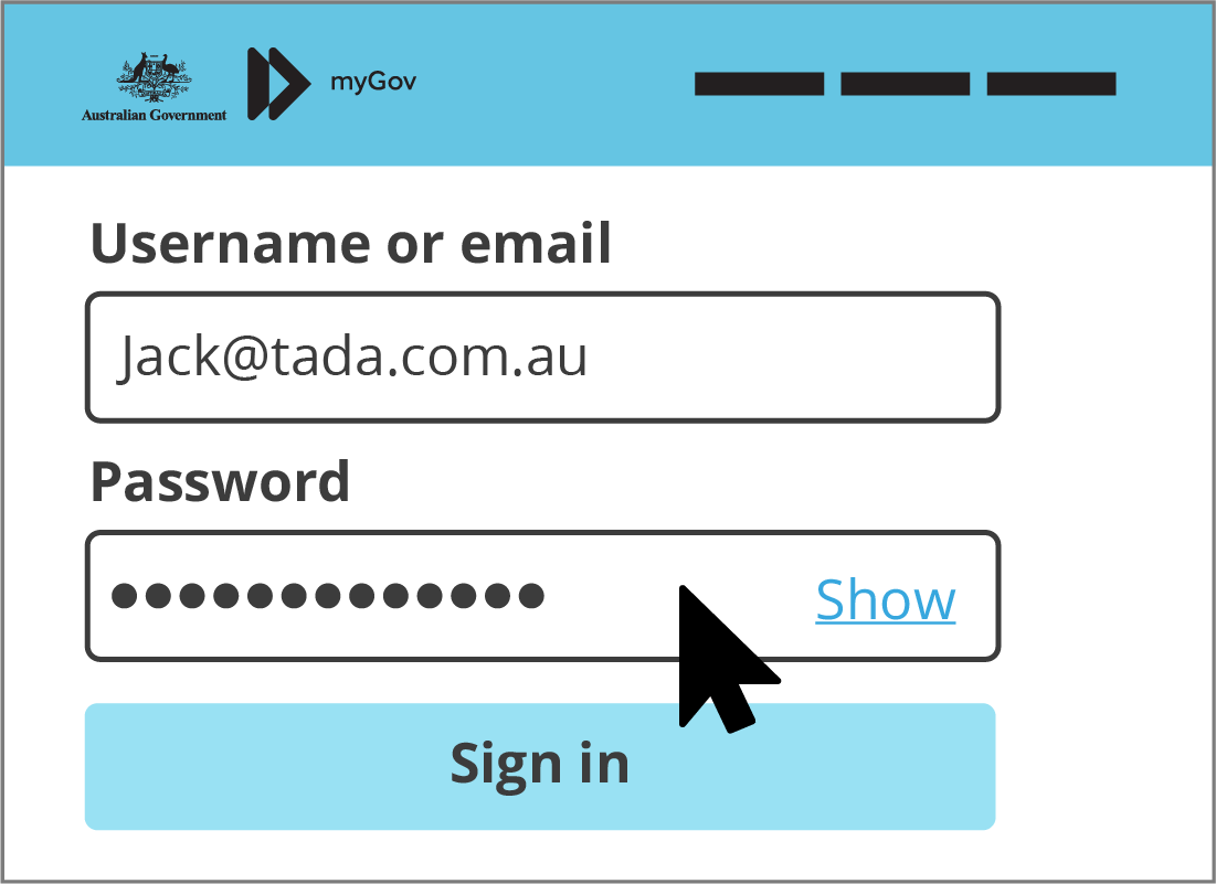 The Password box on the myGov Sign in panel.