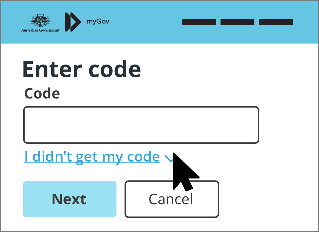 The Enter code text field on myGov.