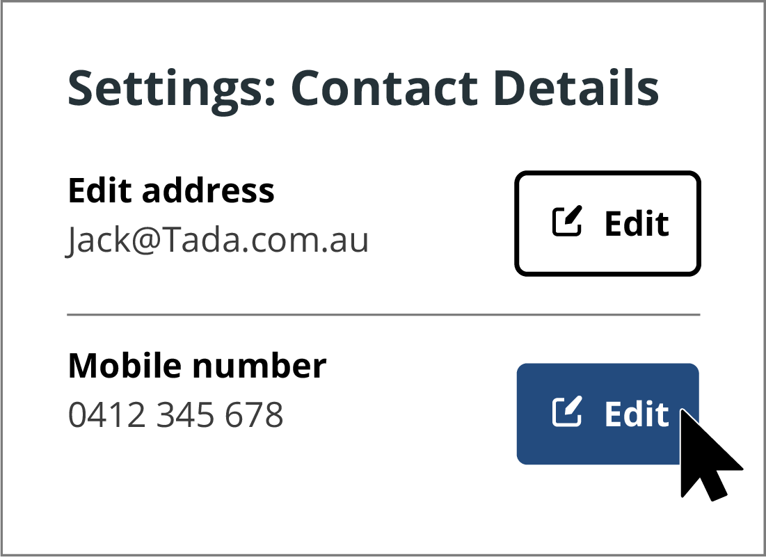 The myGov Settings:Contact Details panel.
