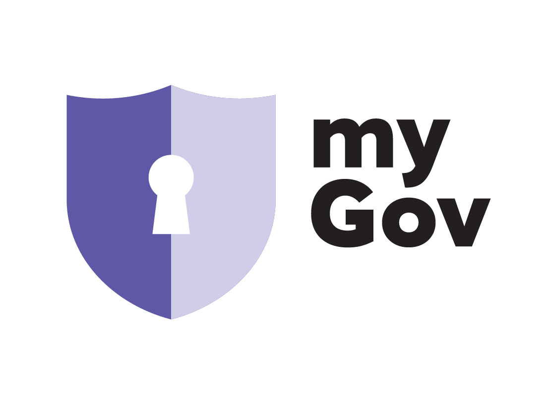 The myGov logo placed next to a security shield icon