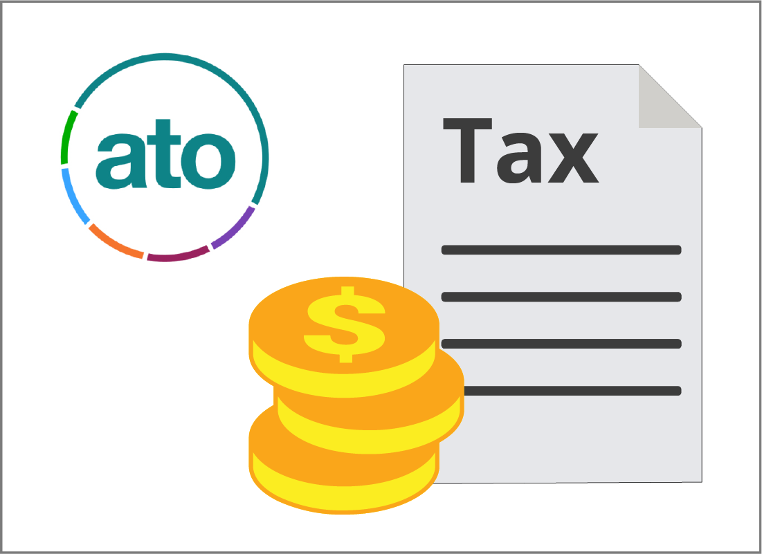 ATO logo with tax return and money