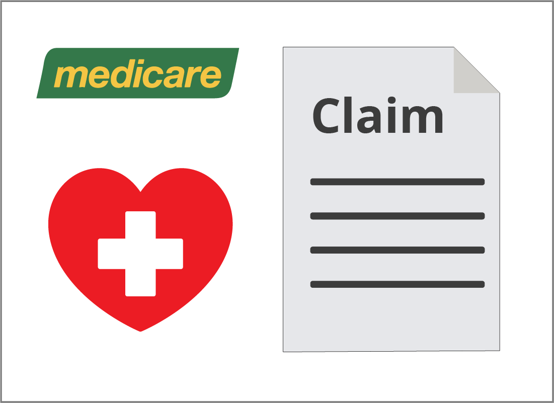 Medicare logo with claim paperwork