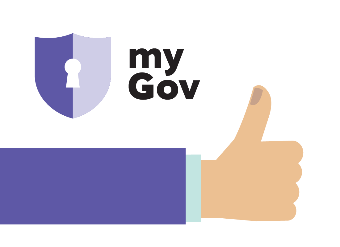 A thumbs up illustration next to the myGov logo and a security shield icon