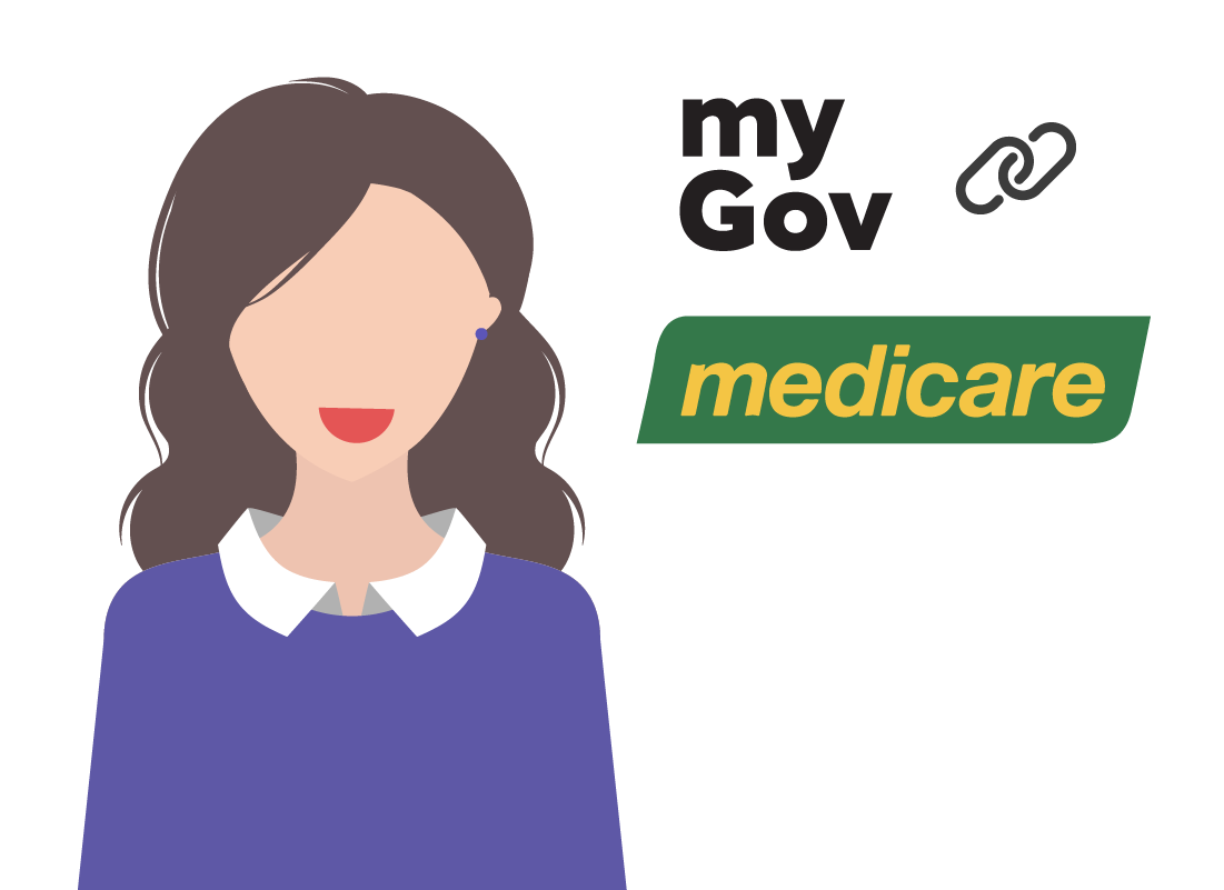 An illustration of Julie next to the logos for myGov and Medicare