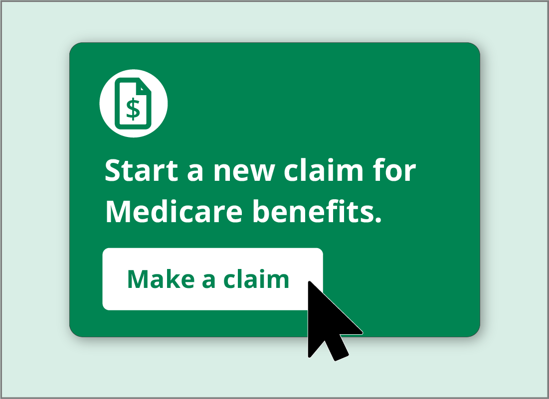 Medicare homepage showing the Make a claim button