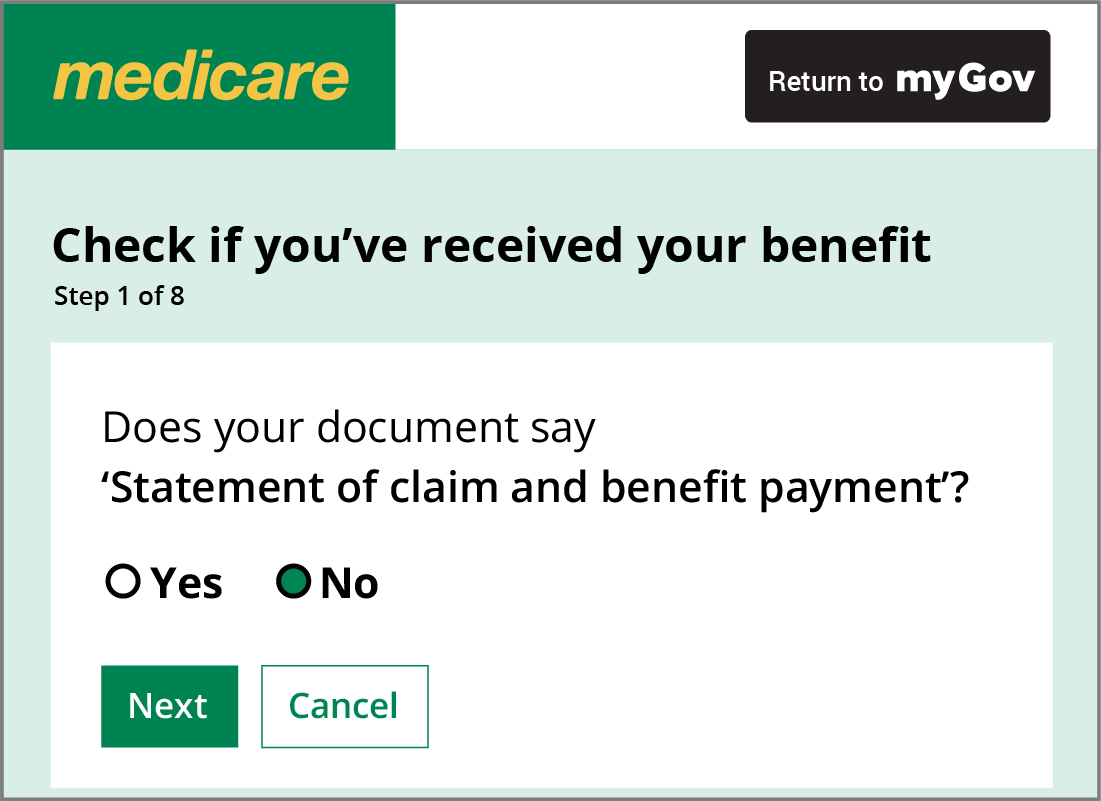 The Medicare Check if you've received your benefit panel