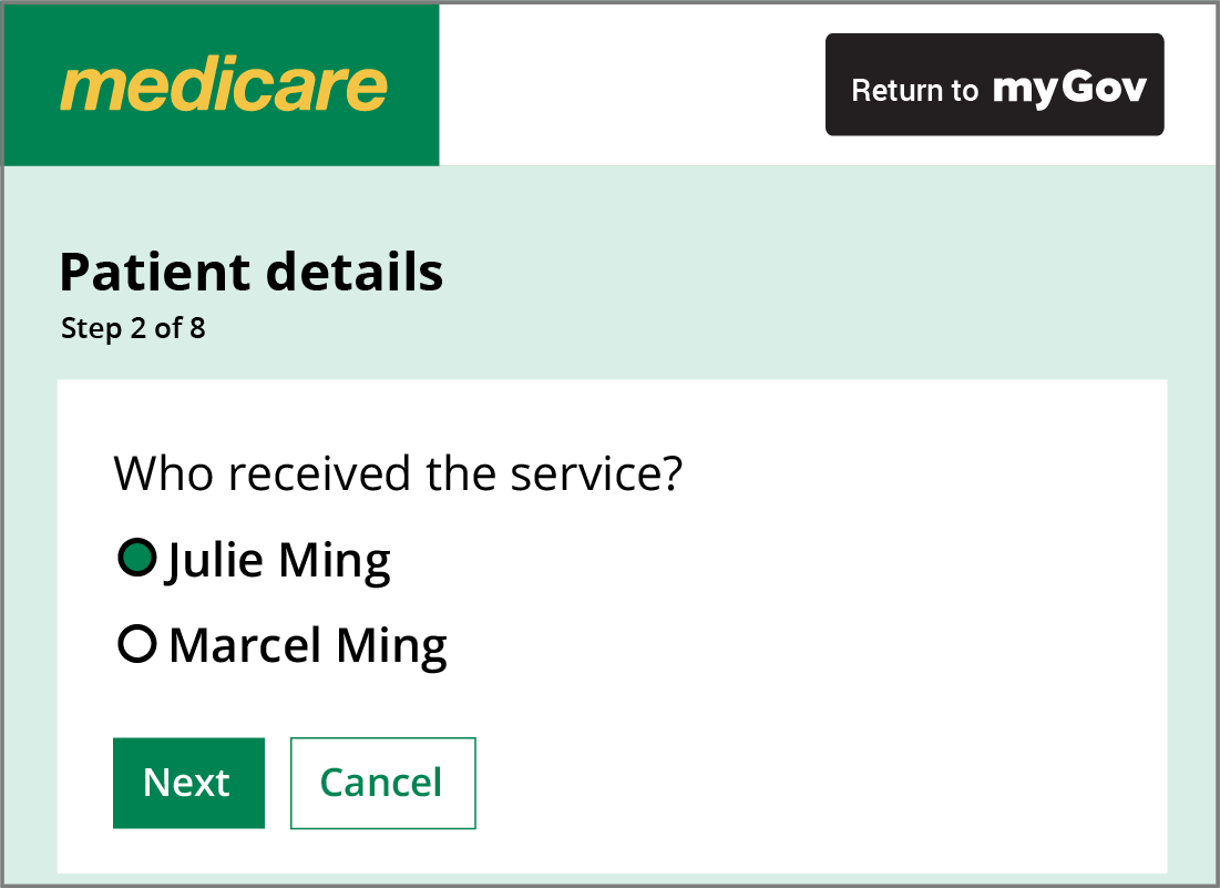 The Medicare Patient details panel