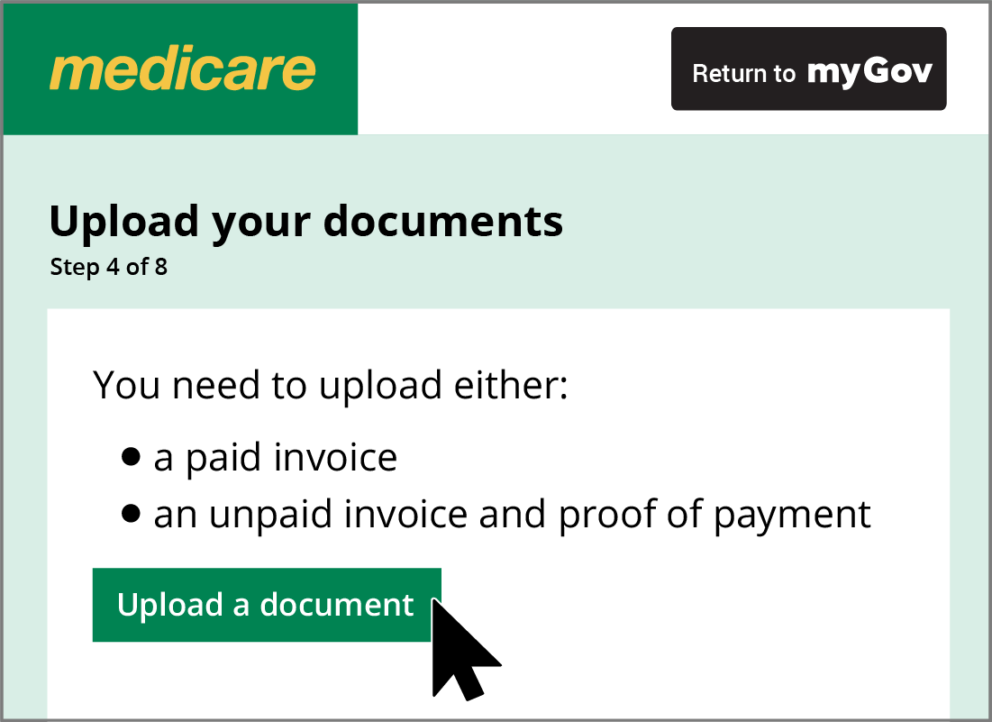 The Medicare Upload your documents panel