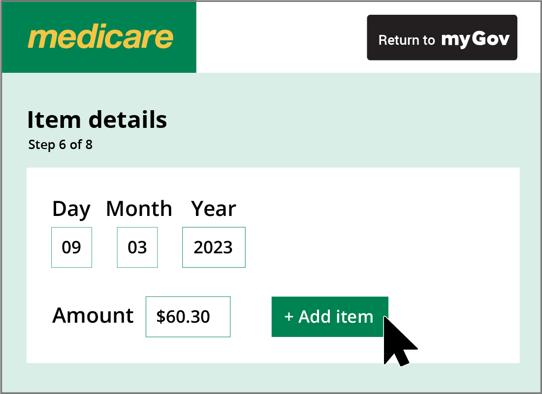 Claim showing the date and cost of the medical service