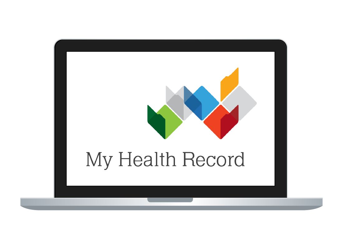 Open laptop showing the My Health Record logo