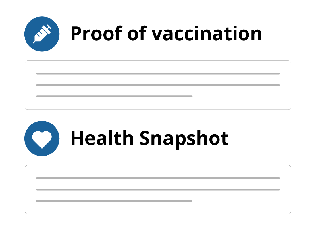 The Proof of vaccination and Health Snapshot headings on the My Health Record website