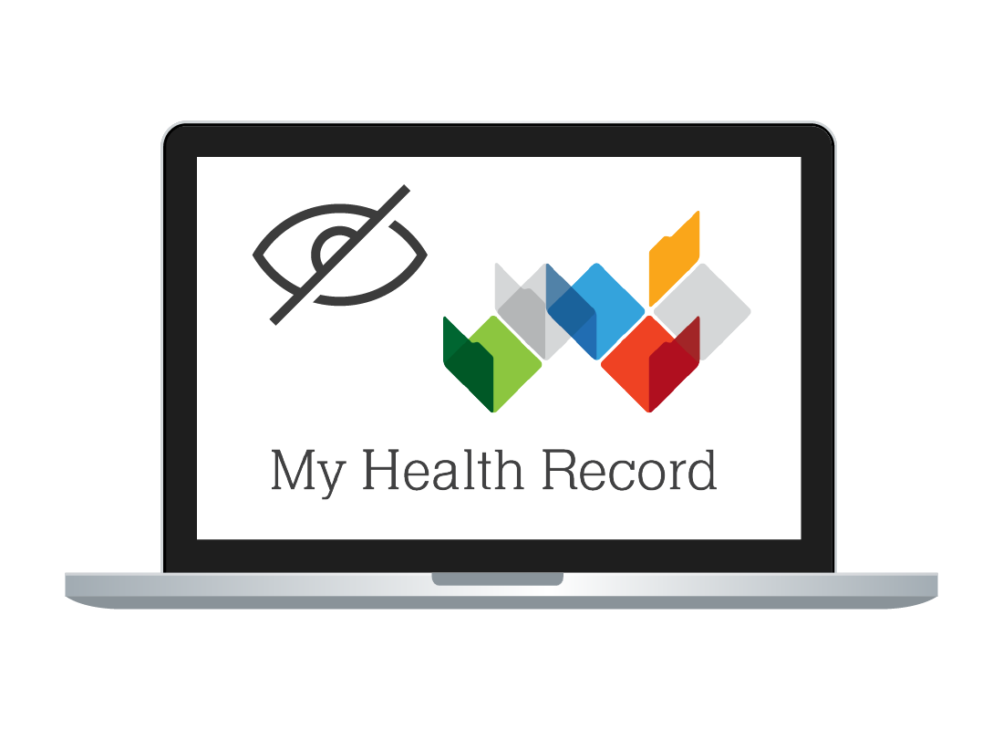 An illustration of the My Health Record logo on a laptop computer